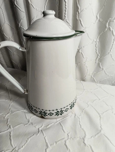 Vtg Ralph Lauren Enamel Coffee Tea Pot Tea Kettle Made In Japan Green White
