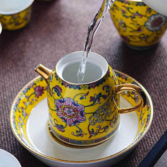 Tea Pot Mat Color Enamel Craft Floral Relief Handmade Master Pot Porcelain Pot