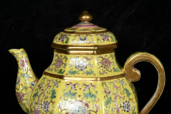 7 " Yongzheng Marked China Colour Enamel Porcelain Gilt Dynasty Flower Teapot