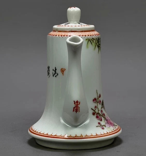 5.6" China Powder enamel porcelain flowers bird Teapot tea set tea maker statue