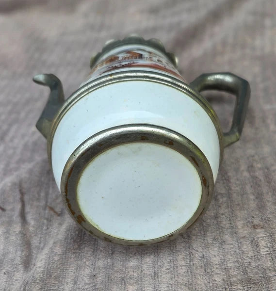Vintage / Antique Victorian Hand Painted Enamel & Pewter Teapot